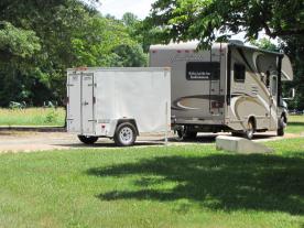 Our rig parked on the site with cannons off to the left.