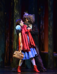 The Wolf (Timothy Ford) encounters Little Red Ridinghood (Jaddy Ciucci) as she journeys to her grandmother’s house. Photo courtesy B&B media